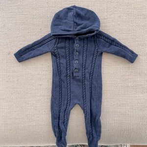 Angel Dear blue sweater hooded onesie (0-3 months)